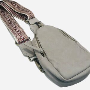 Anthropologie Cream Crossbody Bag with Patterned Strap